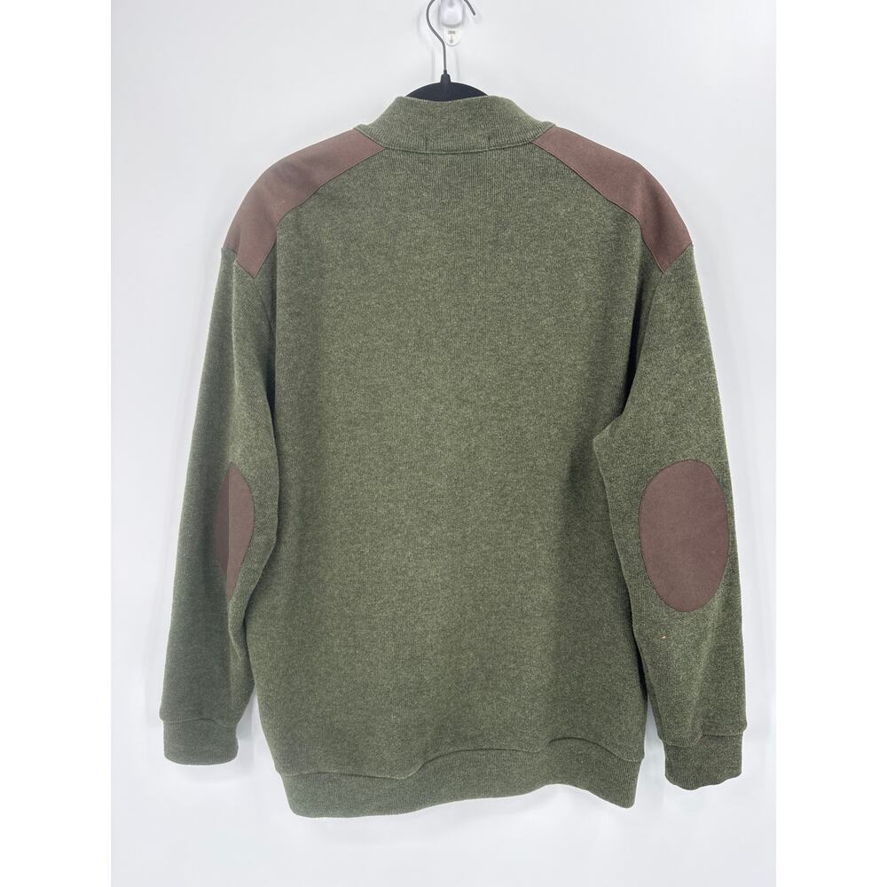 Cremieux Olive Green Cotton Mock Neck Sweater Brown Elbow Patch Men’s Large - Picture 3 of 8